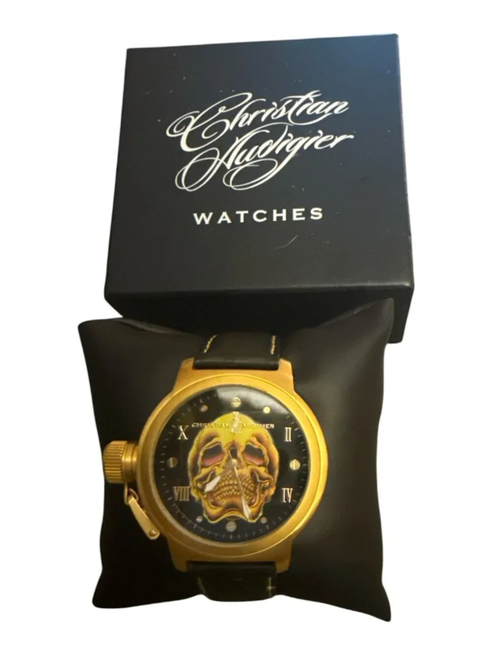 Christian Audigier ETE-103 Gold Death Skull Tattoo Dial Quartz Watch
